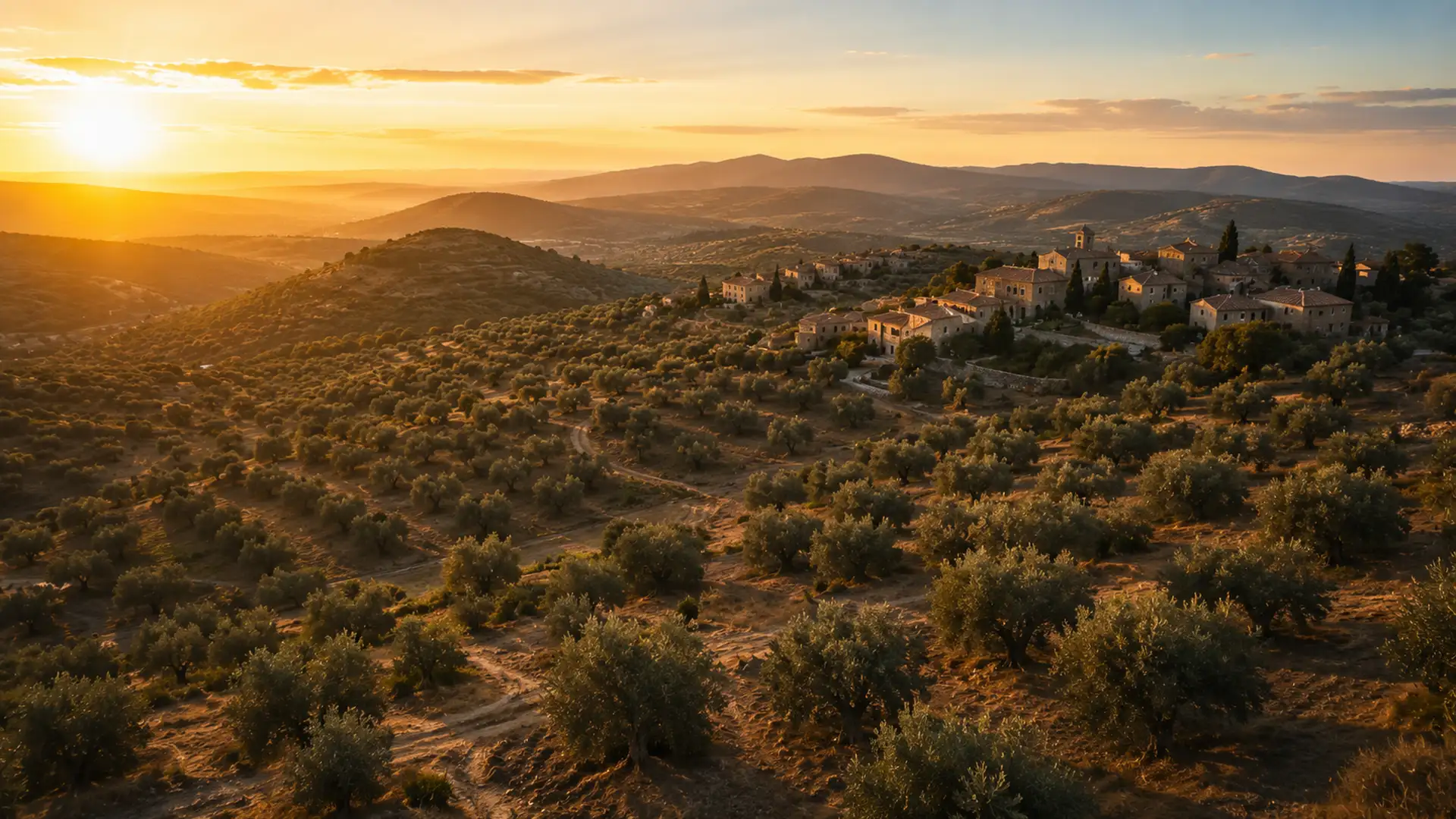 Olivo centenario en un paisaje mediterráneo al atardecer
