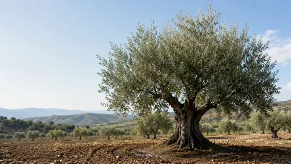 Olivo mediterráneo sano creciendo sobre un suelo equilibrado en un olivar